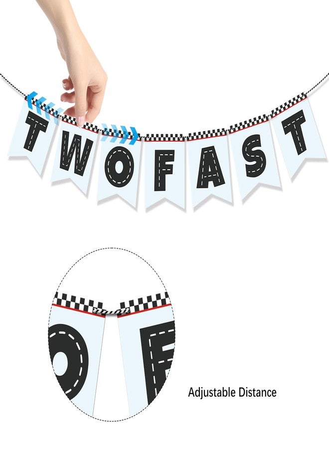 FEXICHUJI Two Fast Birthday Banner, Racing Theme Party Supplies Decorations with Race Cars, Flags, Tracks and More, Vintage 2nd Birthday Photo Backdrop Props for Boys - Image 3